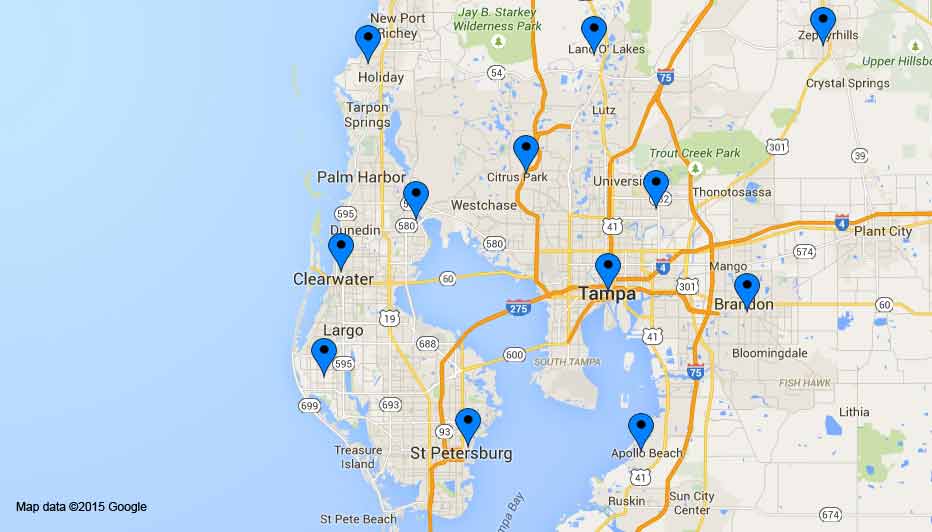 Tampa Emergency Plumbers Map Locations