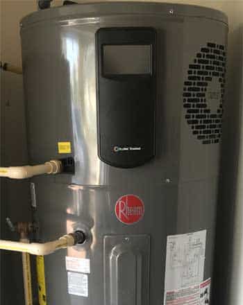 Grey Rheem 40 gallon hybrid water heater