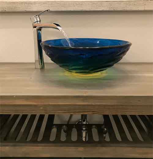Blue Glass Vessel Sink and Chrome Faucet - St. Petersburg Plumbers