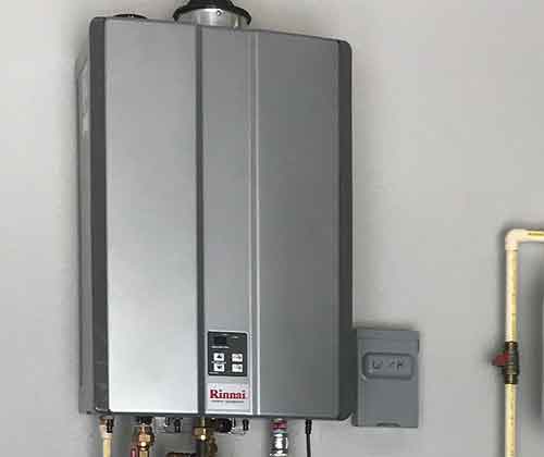 Grey Rinnai Tankless Water Heater