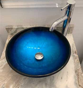 Blue Vessel Sink with Chrome Faucet
