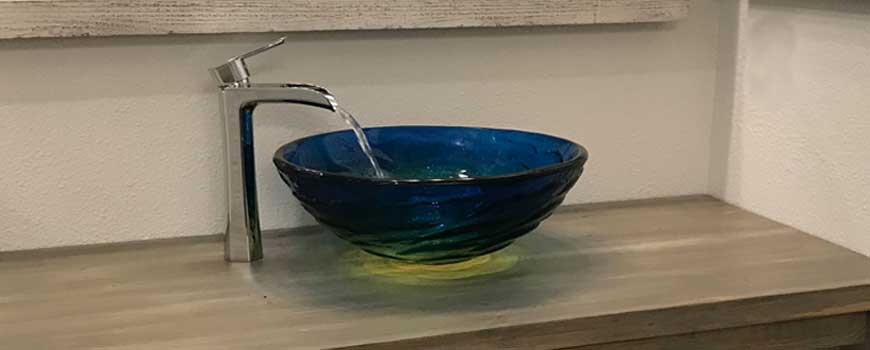 Blue Glass Sink Bowl With Chrome Faucet - Seminole Plumbers