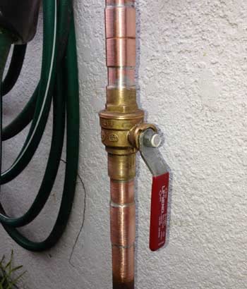 new copper pipe with brass main shut off valve for home