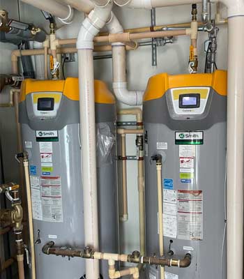 Dual Commercial Grade Water Heaters in Mechanical Room