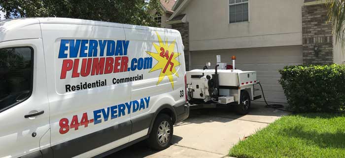 Emergency Plumbing Van At A Home In St. Petersburg.