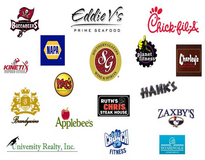 Collage of logos of local Tampa businesses that EVERYDAYPLUMBER.com provides commercial plumbing services to.