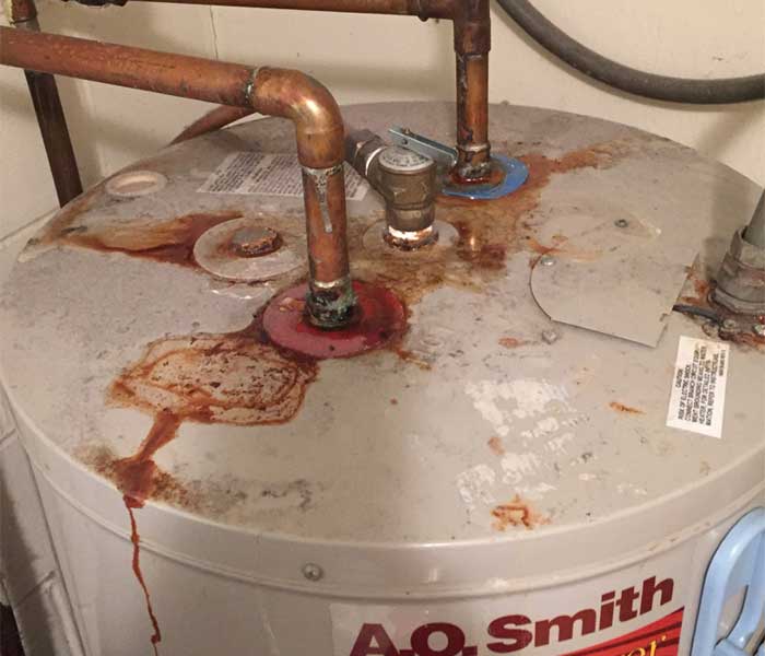 Rusted and leaking water heater in Tampa, FL