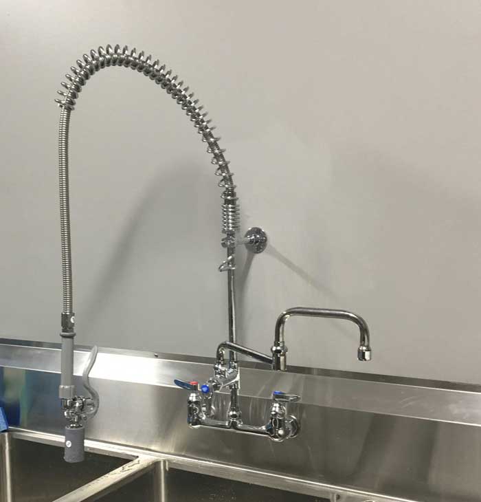 Stainless Steel Commercial Faucet with Pull Down Faucet and Spray Handle.