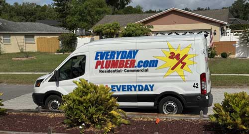 EVERYDAYPLUMBER.com van in front of a house in Tampa, FL