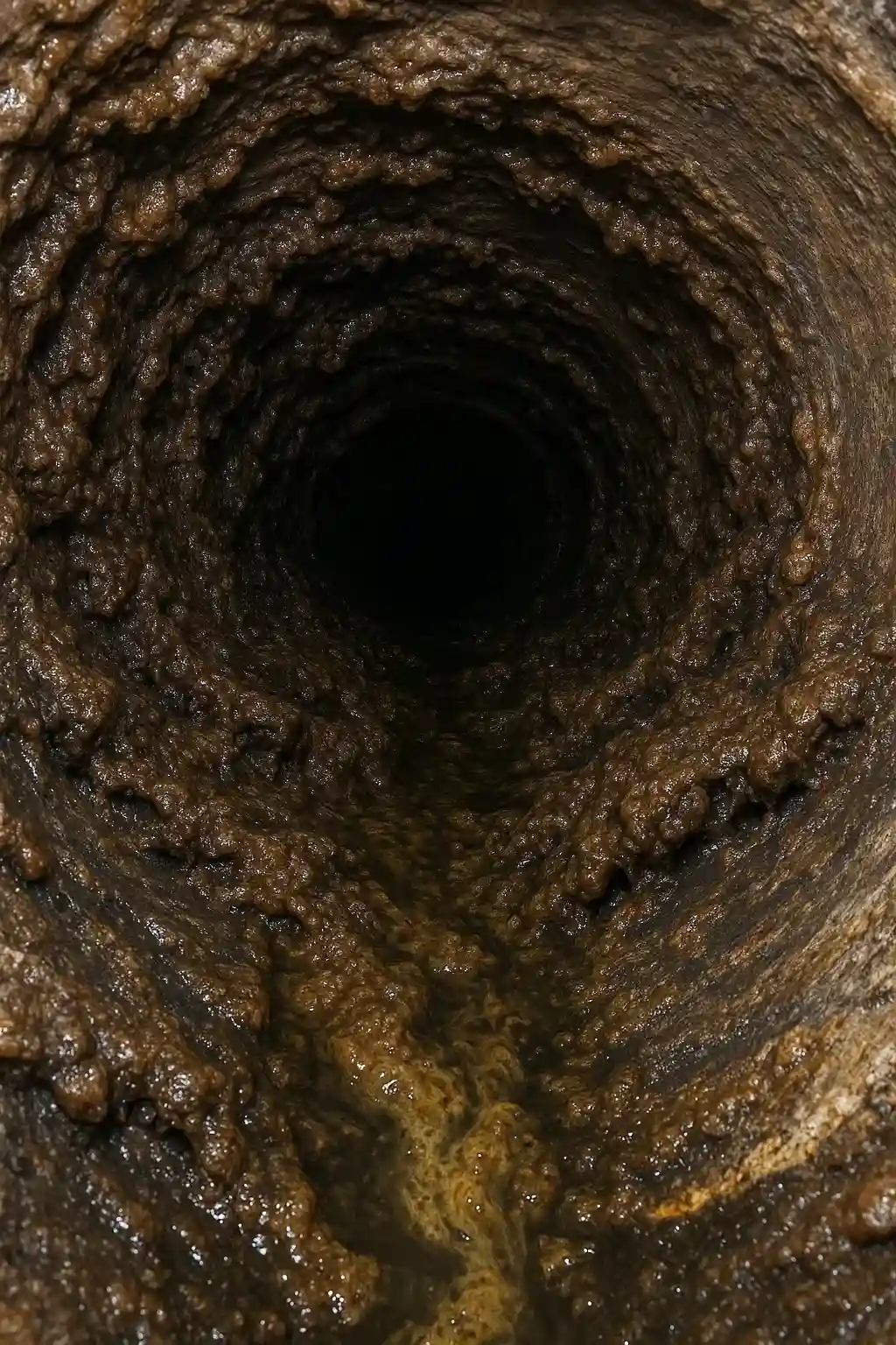 heavy organic sludge buildup inside a drain pipe, common cause of drain flies and plumbing blockages in Tampa homes
