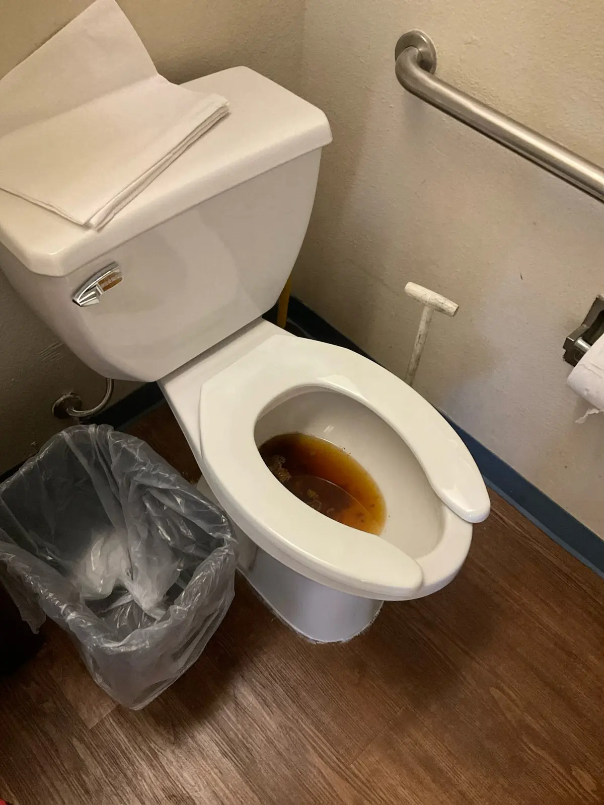 Clogged toilet with dark backup water, showing the need for emergency repair by a Hillsborough County plumber.
