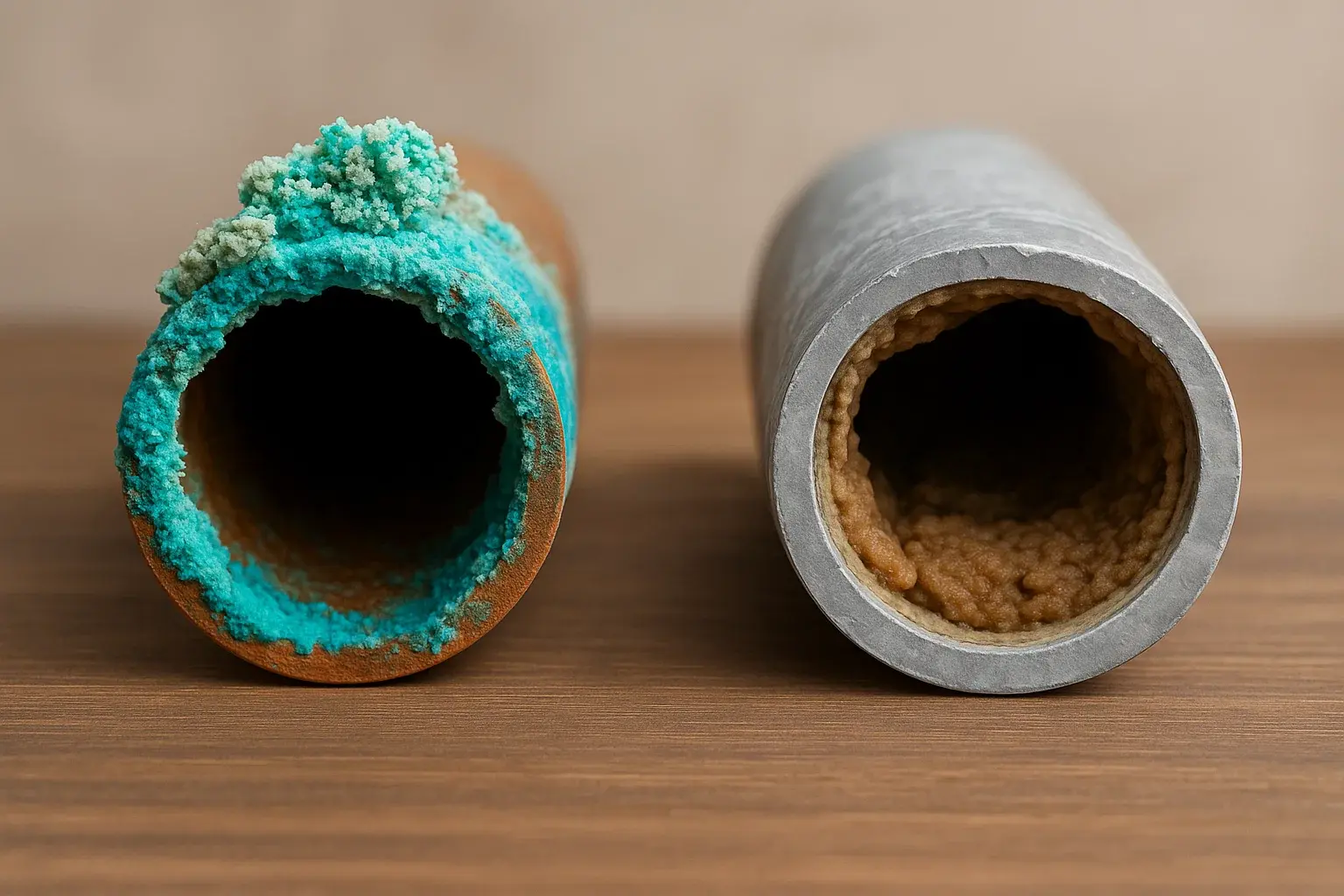 Severely corroded copper pipe and clogged galvanized steel pipe — common plumbing issues in Seminole Heights needing professional pipe replacement