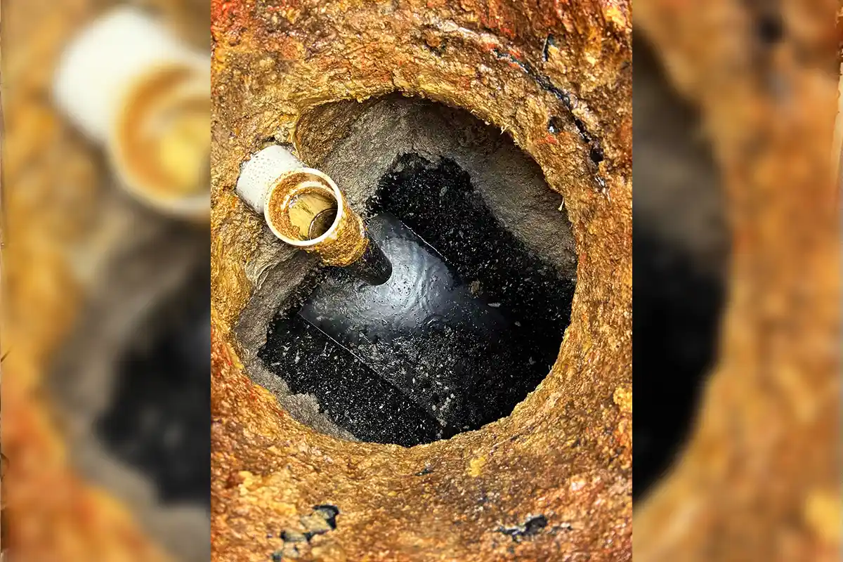 Severe grease and scale buildup inside a commercial drain pipe requiring hydro jetting service in Tampa Bay