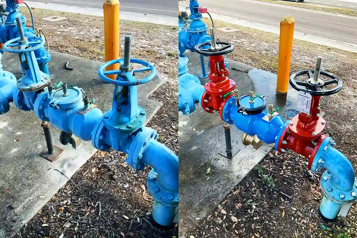 Commercial backflow preventer assemblies with gate valves installed on a Tampa Bay commercial property water supply line