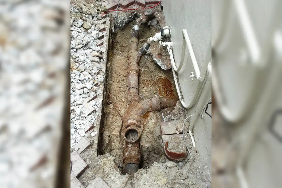 Heavily corroded and failed cast iron sewer pipe excavated from beneath a Tampa Bay property during sewer line replacement by EverydayPlumber.com