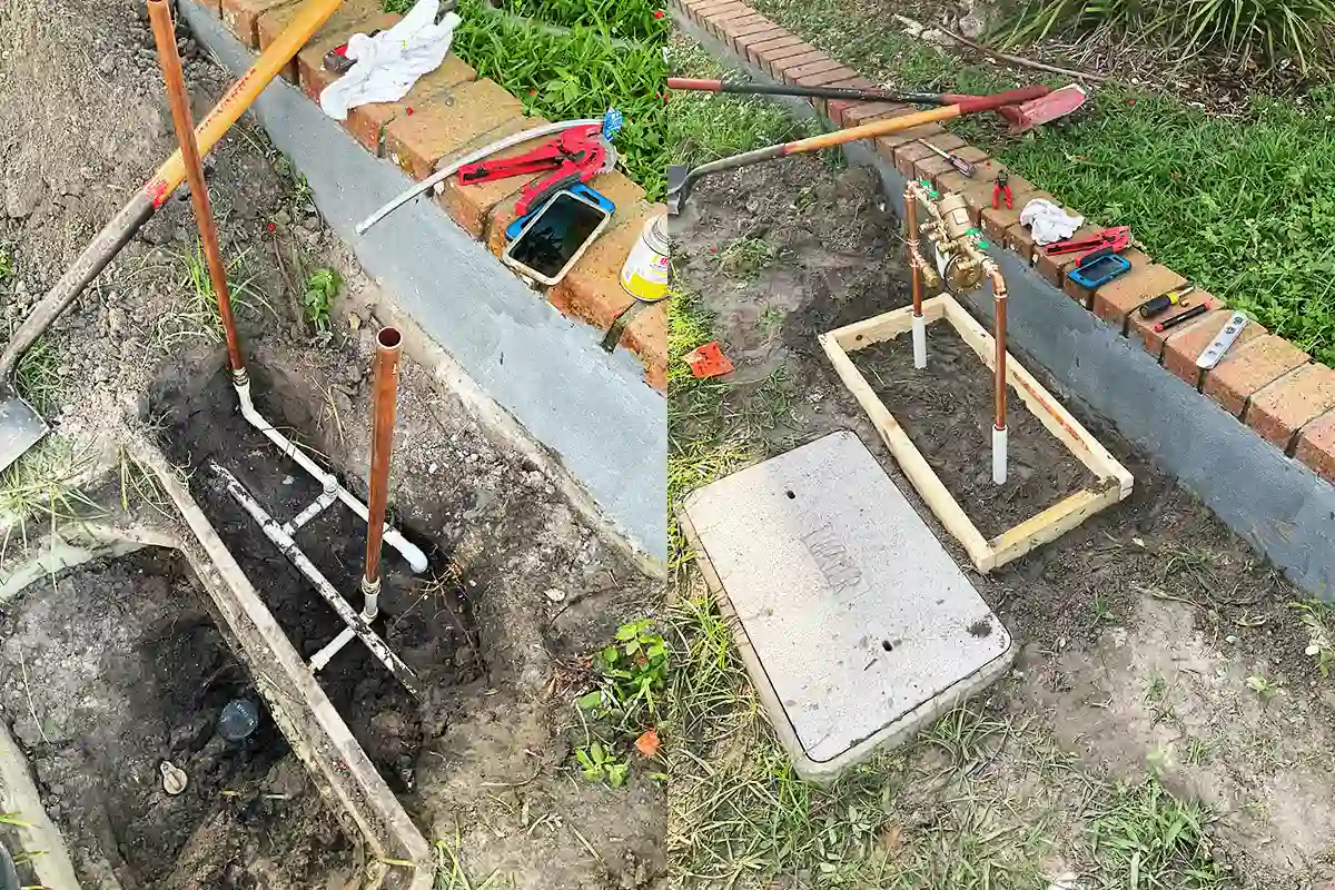 Backflow excavation and copper supply line repair completed by EVERYDAYPLUMBER.com — emergency water line service Tampa Bay