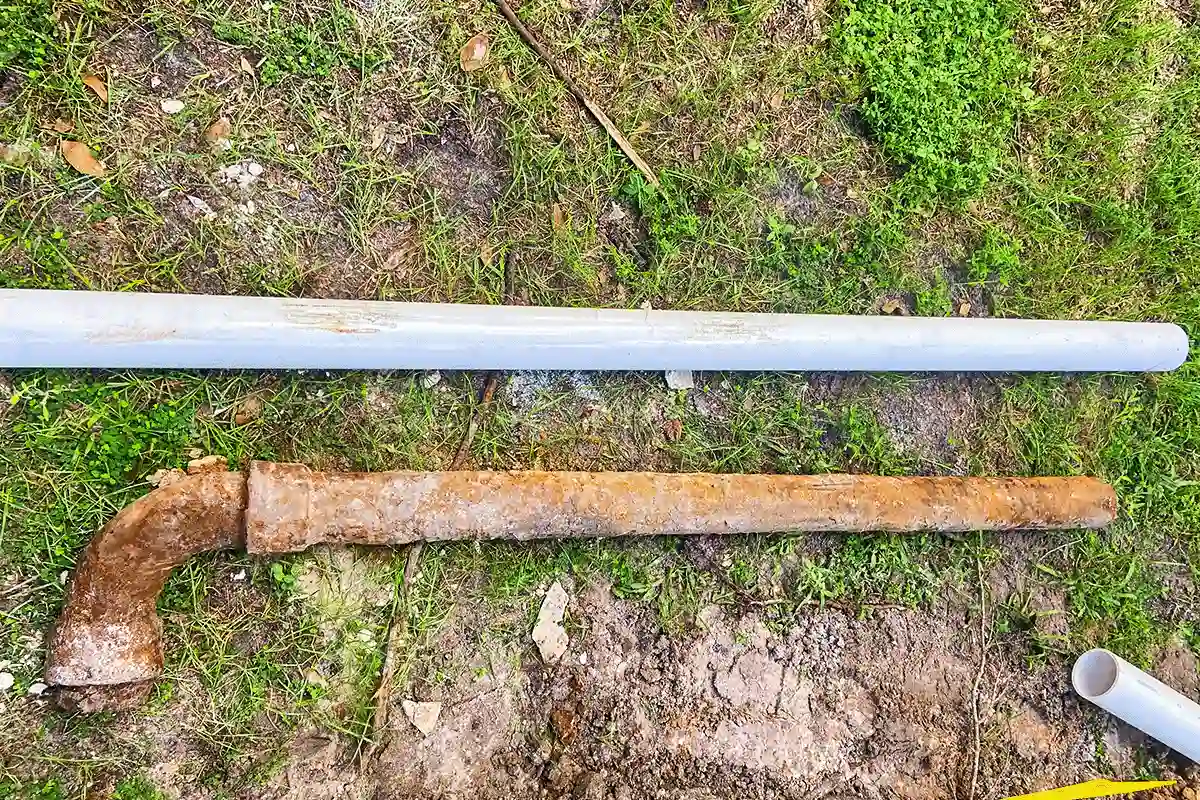 Heavily corroded cast iron drain pipe removed and replaced with new PVC by EVERYDAYPLUMBER.com — whole drain rehab service Tampa Bay