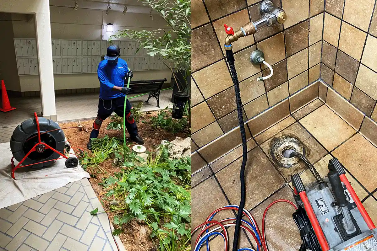 EVERYDAYPLUMBER.com commercial sewer camera inspection, hydro jetting and drain cleaning at Tampa Bay apartment complex — commercial emergency plumbing service