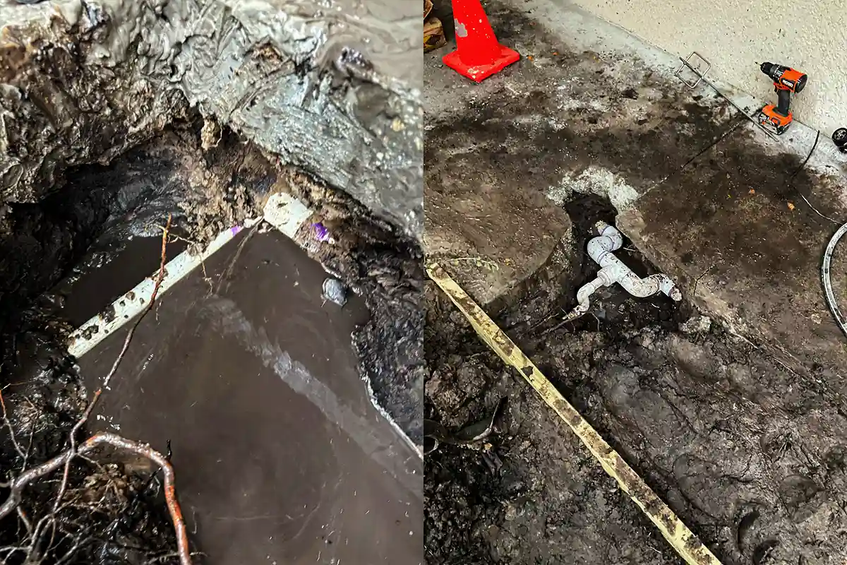 Flooded underground excavation and active water line failure with emergency pipe repair underway — EVERYDAYPLUMBER.com Tampa Bay