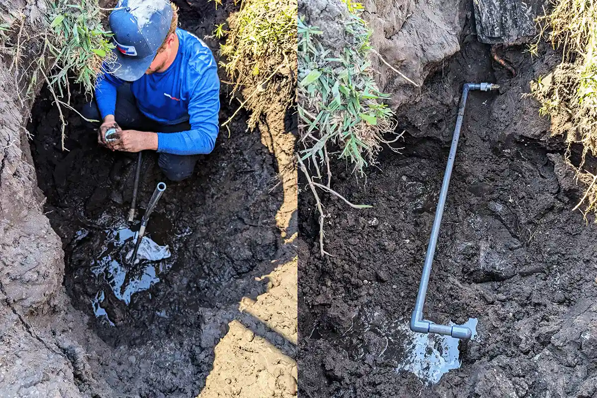 EVERYDAYPLUMBER.com plumber repairing active underground pipe leak in Tampa Bay — emergency excavation and pipe repair service