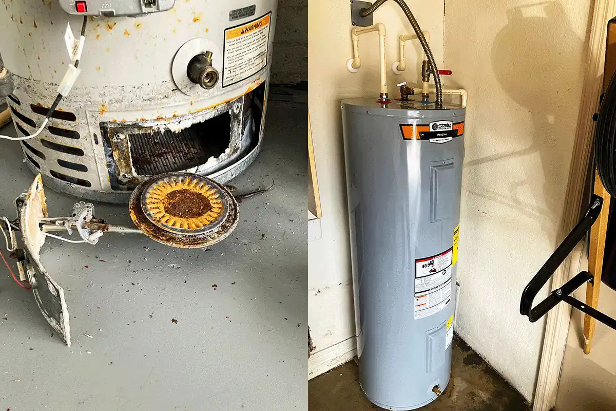 Failed corroded water heater removed and replaced with new unit by EVERYDAYPLUMBER.com — emergency water heater replacement Tampa Bay