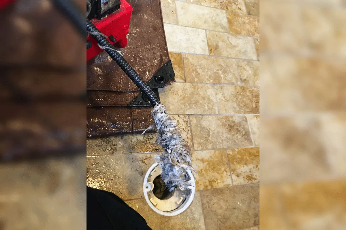 High pressure water bursting from a new steel pipe — emergency plumbing service across Tampa — EVERYDAYPLUMBER.com Drain snake pulling a clog from a bathroom floor drain during Tampa plumbing service — EVERYDAYPLUMBER.com Tampa