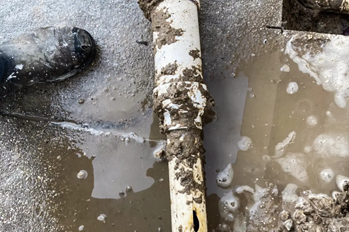 Severely cracked pipe with active leak and water pooling — emergency pipe repair in Clearwater FL — EVERYDAYPLUMBER.com