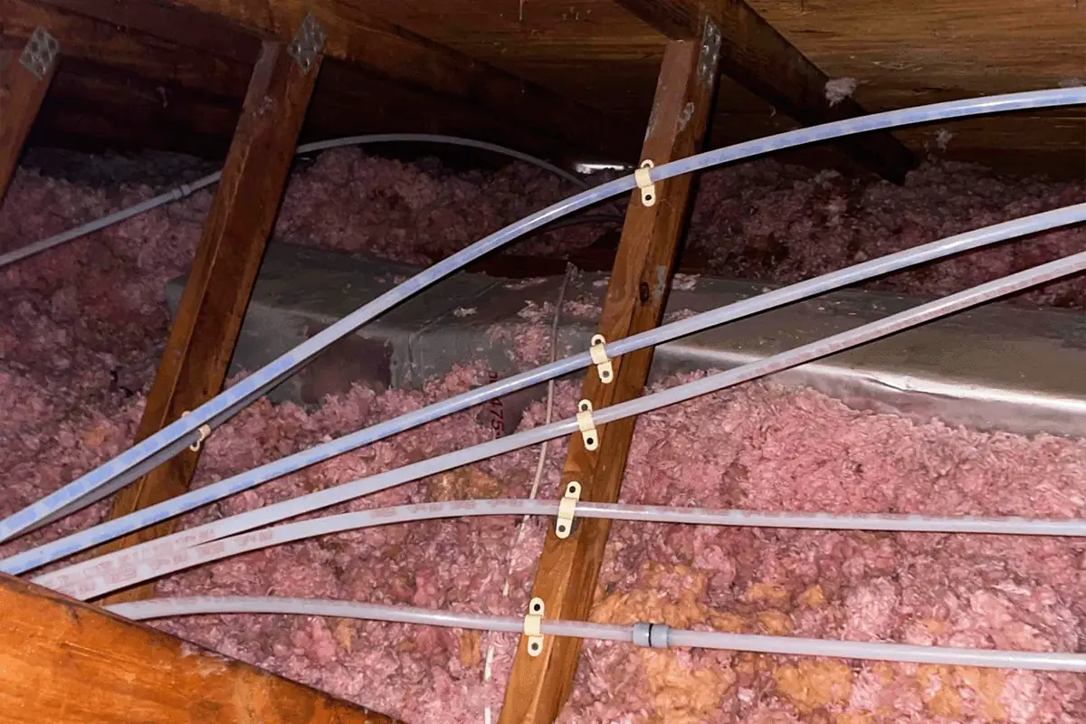 New PEX water supply lines running through attic insulation during whole home repipe — repiping services in Brandon FL — EVERYDAYPLUMBER.com
