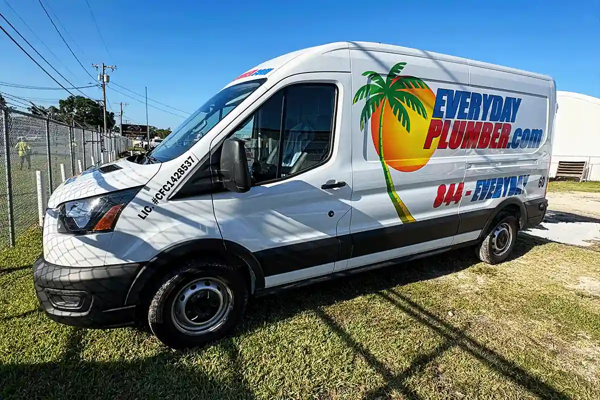 edp-company-service-van-2026 EVERYDAYPLUMBER.com branded service van with logo and license number — Tampa Bay plumbing company — EVERYDAYPLUMBER.com Temple Terrace