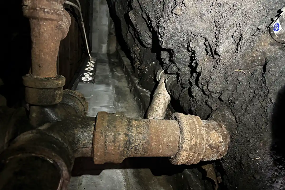 Severely corroded galvanized pipe fittings found in a home's crawlspace — pipe repair and aging pipe diagnosis — EVERYDAYPLUMBER.com Tampa Bay