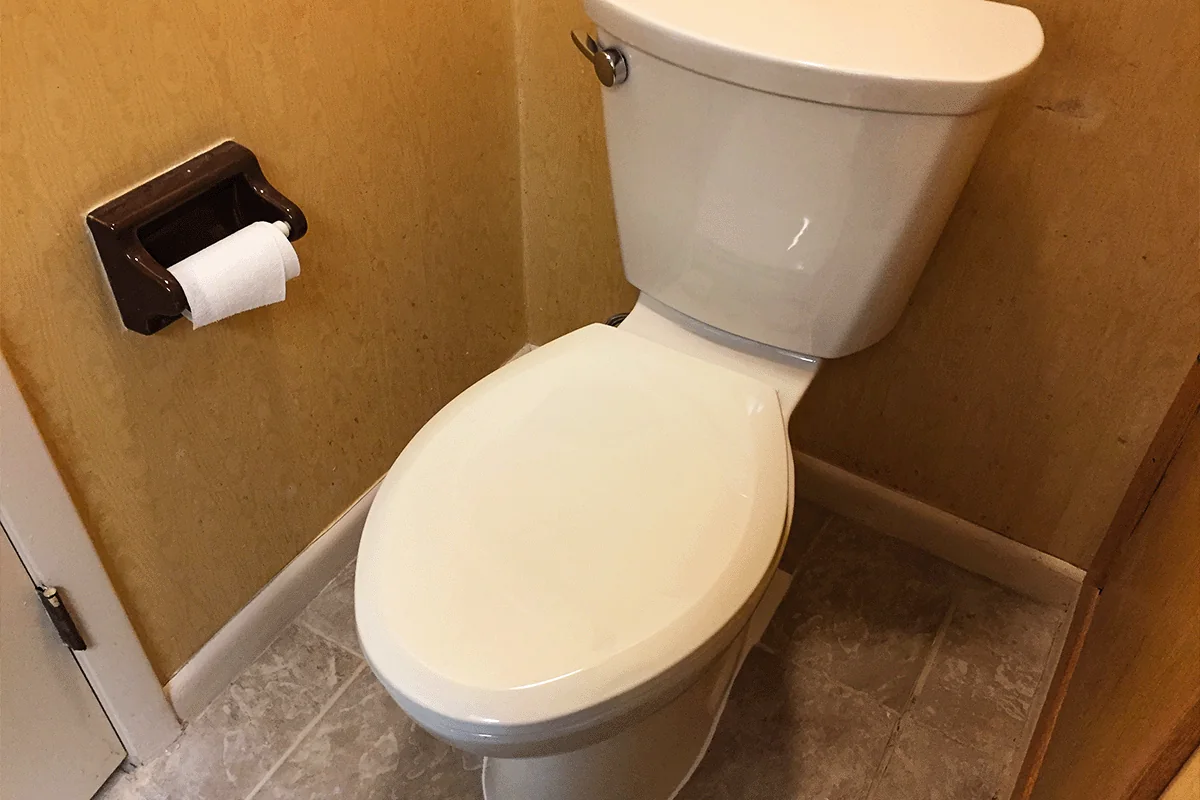 Toilet in an older Tampa Bay home bathroom before replacement — toilet repair and installation — EVERYDAYPLUMBER.com Tampa Bay